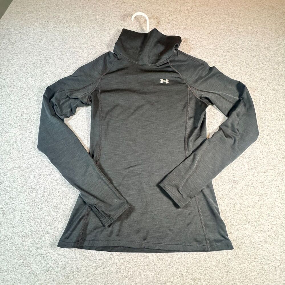 Under Armour ColdGear Womens XS Black Fleece Mock Neck Base Layer Thumbholes